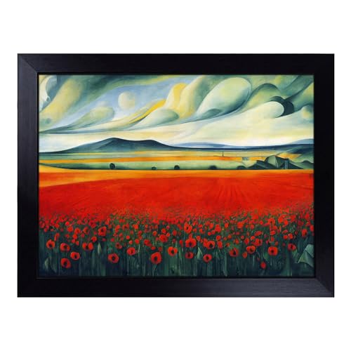 Lap Tray with Bean Bag Cushion, Pure Poppy Field Flowers - Handmade in the UK, Raised Wooden Edge, Padded Cushion, Heat-Resistant Wipe-Clean Surface, for Meals, Laptops and Crafts