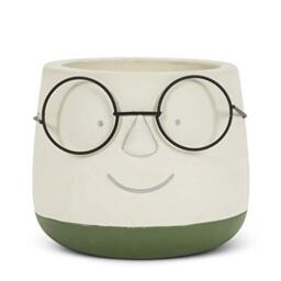 "Abbott Collection Large Face Planter with Metal Glasses, Cement (6"" D)"