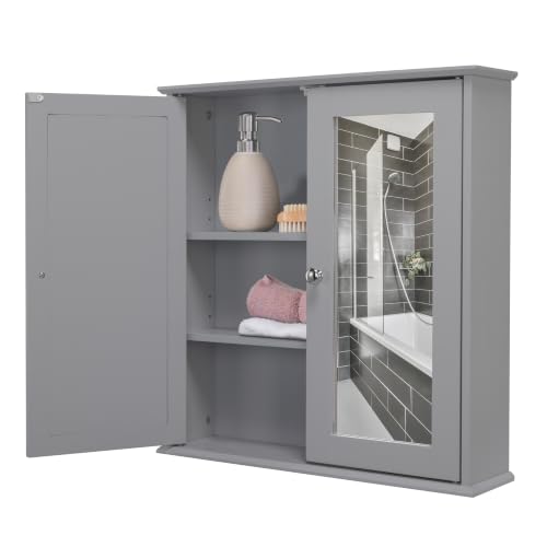 Croydex Ashby Wall Mounted Wooden Bathroom Mirror Cabinet - Grey