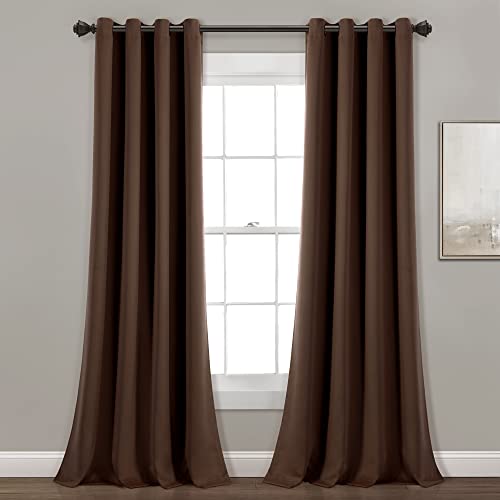 "Lush Decor Insulated Grommet Blackout Window Curtain Panels, Pair, 52"" W x 84"" L, Chocolate - Classic Modern Design - Chic Window Decor - Long Curtains For Living Room, Bedroom, Or Dining Room"