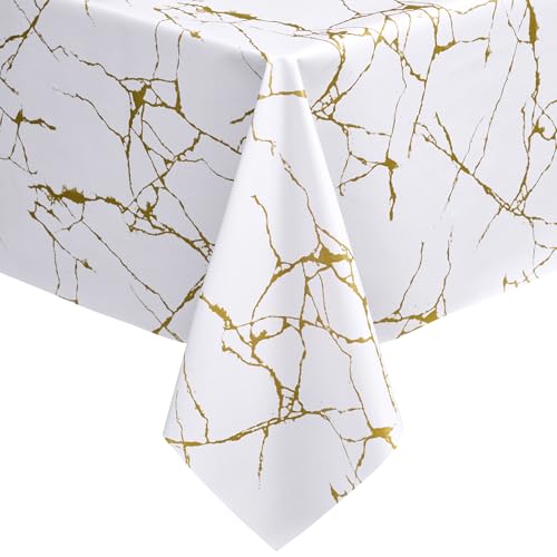 sancua 100% Waterproof Vinyl Tablecloth 54x78 Inch, Rectangle PVC Table Cloth for Picnic, Oil-Resistant Spill-Proof Wipeable Table Cover for Dining, Kitchen, Parties, Indoor and Outdoor, White Marble