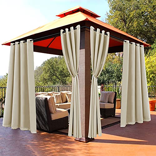 Bonzer Waterproof Outdoor Curtains for Patio Gazebo Pergola Balcony - Thermal Insulated Sunlight Blocking Grommet Blackout Curtains for Bedroom Living Room,1 Panel, 52W x 84L inch, Cream