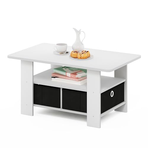 Furinno ANDREY Coffee Table with Storage and Bin Drawer, White