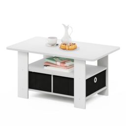 Furinno ANDREY Coffee Table with Storage and Bin Drawer, White