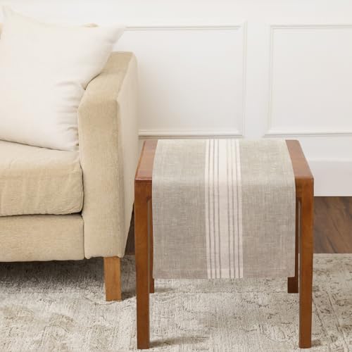 Solino Home Pure Linen Table Runner ??? White and Natural 14 x 36 Inches ??? 100% Linen Farmhouse Table Runner for Fall, Halloween, Thanksgiving, Christmas, Holiday ??? Handcrafted from European Flax