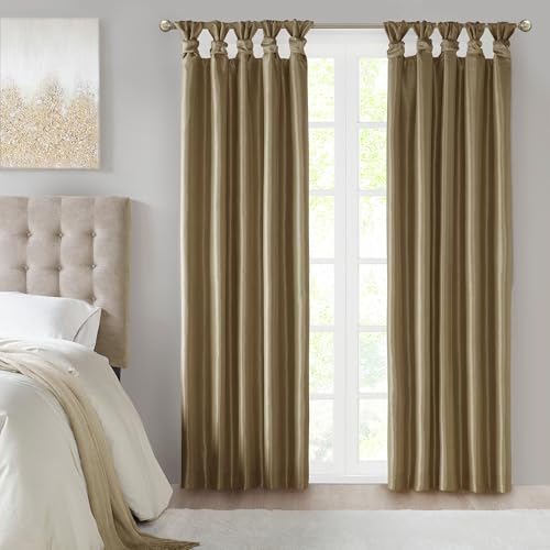 Madison Park Emilia Faux Silk Single Curtain with Privacy Lining, DIY Twist Tab Top, Window Drape for Living Room, Bedroom and Dorm, 50x95, Bronze