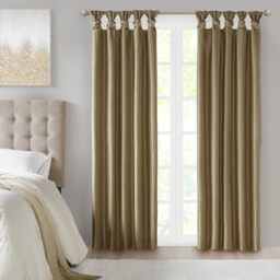 Madison Park Emilia Faux Silk Single Curtain with Privacy Lining, DIY Twist Tab Top, Window Drape for Living Room, Bedroom and Dorm, 50x95, Bronze