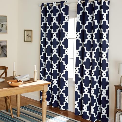 Exclusive Home Curtains Ironwork Woven Blackout Grommet Top Panel Pair, Peacoat Blue, 52x96, 2 Piece