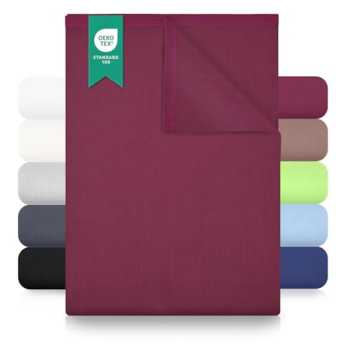 GREEN MARK Textilien Classic Flat Sheet Cotton - 100% Cotton Flat Sheet, No Elastic, Soft, Breathable, Easy Care - Burgundy Red – 150 x 250 cm