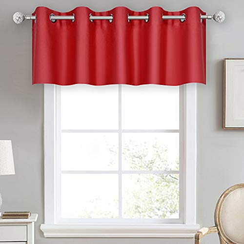 DECOVSUN Red Christmas Valance for Kitchen Blackout Grommet Curtain Valance Window Treatment for Living Room Short Straight Drape Valance for Bedroom Kids Room/Basement/Loft 70X18 Inch Long 1 Panel