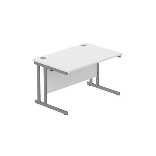 Office Hippo Heavy Duty Rectangular Cantilever PC Desk, Table, Home, Integrated Cable Ports, 5 Yr Wty, Graphite Frame, Arctic White
