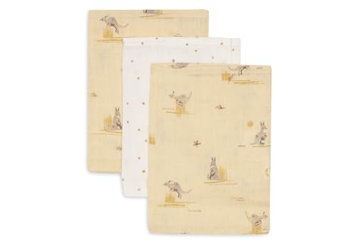 Jollein Baby Washcloths - Kangaroots - 3 Pack - 15x20cm - Muslin - 100% Cotton - Baby Washcloths - OEKO-TEX Certified
