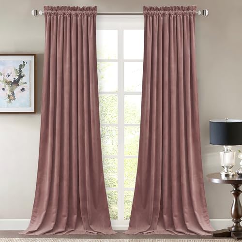 StangH Dusty Rose Mauve Curtains 96 inches for Living Room, 2 Panels - Privacy & UV Protection Window Drapes, Thermal Insulation, 300GSM Soft Velvet, Dining Room, Elegant Home Decor