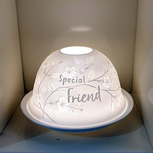 Nordic Lights Special Friend White Porcelain Tealight Holder Dome - Candle Holder Projecting a 3D Image Use With Scented Candle, LED Light - Perfect Room Decor Lights - Shade & Plate Set with Gift Box