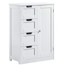 Bath Vida Priano Freestanding 4 Drawer 1 Door Bathroom Floor Cabinet, White