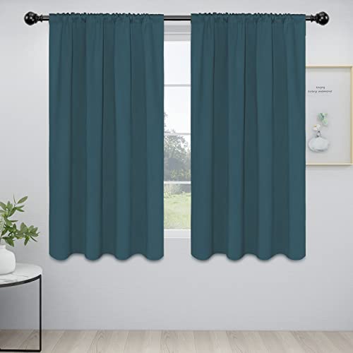 Easy-Going Rod Pocket Blackout Curtains for Bedroom, Room Darkening Window Curtains for Living Room, Thermal Insulated Noise Reduction Solid Window Drapes, 2 Panels(52x56 in, Bluestone)