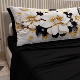 PETTI Artigiani Italiani - Cotton Sheets with Pillowcases in Digital Print, French Queen, Top and Bottom Sheet Set with Corners, Ceramic Black, 100% Made in Italy