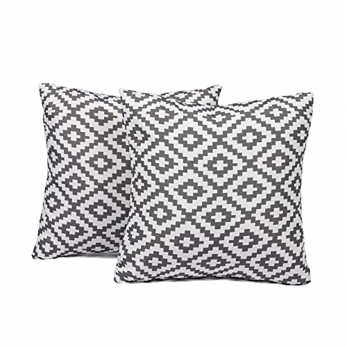 Brentfords Outdoor Cushions Waterproof Decorative Grey Geometric Outdoor Cushion Covers 45 x 45 Set of 2 Super Soft Patio Garden Cushions Home Decor Throw Pillow Covers with Invisible Zipper