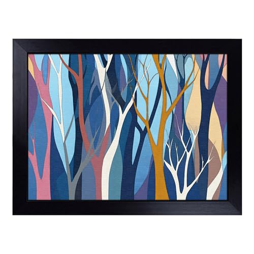 Lap Tray with Bean Bag Cushion, Forest Pattern - Handmade in the UK, Raised Wooden Edge, Padded Cushion, Heat-Resistant Wipe-Clean Surface, for Meals, Laptops and Crafts