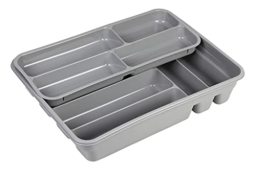 Cofan Cutlery Box with Two Trays with 6 and 4 Compartments - Grey - Ideal for Organizing Cutlery and Utensils - Pack of 3