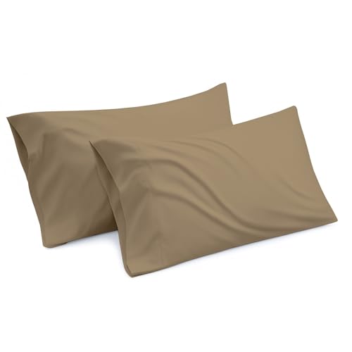 100% Egyptian Cotton Pillowcases - 400 TC Egyptian Quality Set of 2 Pillow Cases - Silky Soft 2pc Pillow Cover (Standard,Taupe) Solid