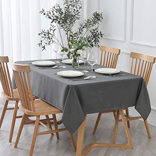 maxmill Rectangle Textured Tablecloth Waterproof Spillproof Wrinkle Free Table Cloth, Kitchen Dining Tabletop Decoration, Fabric Table Cover for Outdoor and Indoor Use, 52 x 70 Inch, Charcoal