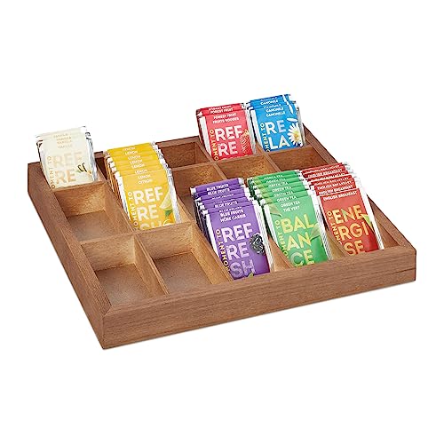 Relaxdays Wooden Organiser Box, 15 Compartments, 3.5 x 32 x 26 cm, Storage for Tea, Beads & Sewing Accessories, Natural