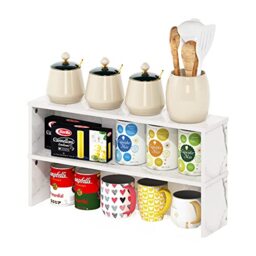 Furinno HELENA Kitchen Countertop Organizer Set of 2, 58.4cm Wide Kitchen Counter Shelves, Stackable Organizer Shelf, Spice Rack for Kitchen, Pantry, Coffee Bar, Marble White