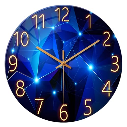 Constantplanet Extra Large Glass Wall Clocks Battery Operated 24 Inch - Modern Analog Round Blue Clock for Living Room Office Decor Silent Wall Clock Non Ticking