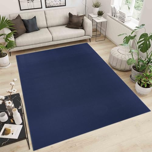 Simple Low Pile Rugs Living Room – Modern Tufted Area Rugs for Living Room with Felt Backing Navy 160x230 cm