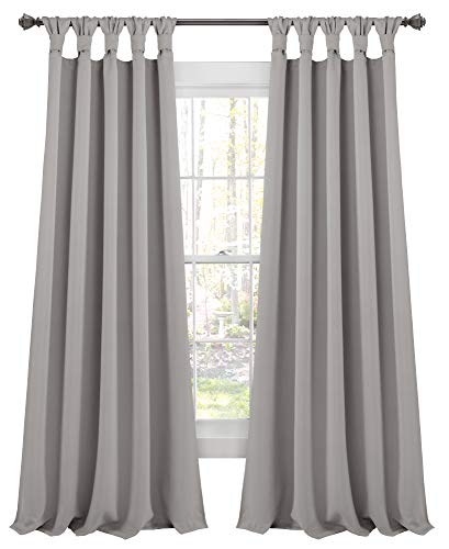 "Lush Decor, Light Gray Insulated Knotted Tab Top Blackout Window Curtain Panel Pair, 84"" x 52"", 84 in x 52"
