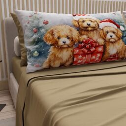 PETTI Italian Artisans - Cotton Sheets with Christmas Digital Print Pillowcases, Christmas Queen Size Sheets, Christmas Bed Set, Dog Dove Grey, 100% Made in Italy