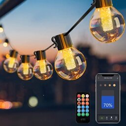 Avatar Controls Outdoor String Lights with Dimmer Timer, 15M App Remote Control Garden Festoon Lights Mains Powered Waterproof Plastic G40 Globe 25 Led Bulbs, Smart Christmas Outside Backyard Lights