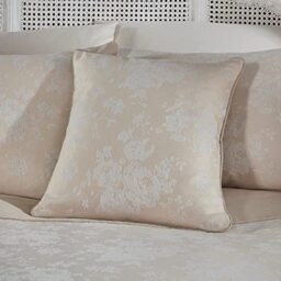 Dreams & Drapes - Ivory Floral Cushion (43 x 43cm) - Jacquard Cushion in Beige Champagne Undertone - Flower Roses Cushion - Traditional/Vintage Cushion - Imelda Collection