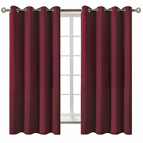 BGment Blackout Curtains - Grommet Thermal Insulated Room Darkening Bedroom and Living Room Curtains, Set of 2 Curtain Panels (52 x 63 Inch, Burgundy)