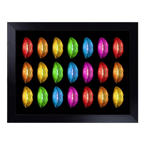 Lap Tray with Bean Bag Cushion, Rainbow Lips Black - Handmade in the UK, Raised Wooden Edge, Padded Cushion, Heat-Resistant Wipe-Clean Surface, for Meals, Laptops and Crafts