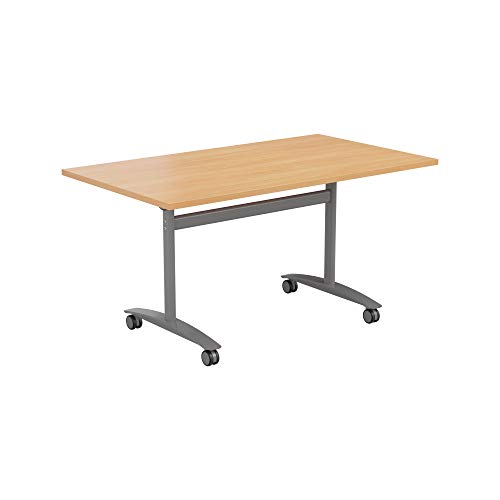 Office Hippo Office Table, Sturdy & Stylish Tilting Table Desk, Work Table For Home Office, Versatile Computer Table For Meeting Room or Boardroom, 5 Year Guarantee - Beech / Silver