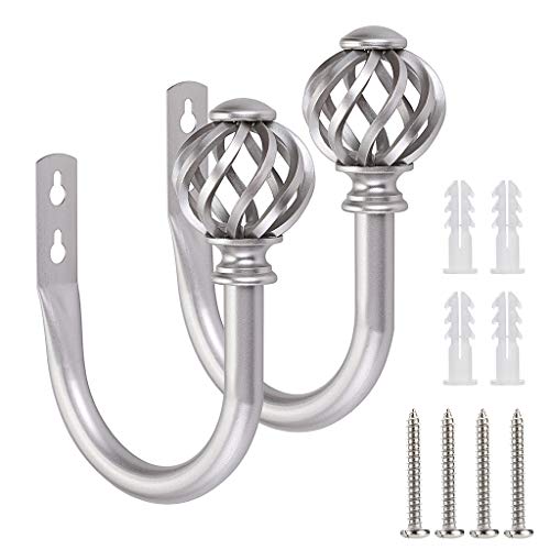 Sumnacon Set of 2 Metal Curtain Holdbacks - Wall Mounted Drapery Tiebacks with Screws, Decorative Window Treatment Holdbacks for Bedroom Livingroom Office, Silver