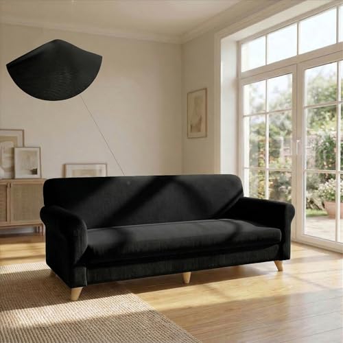Italian Bed Linen Pi?? Bello bielastic Sofa Cover Black, 4 Places, 4 Seats