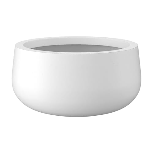 "Kante Round Pure White Finish Concrete Bowl Planter, 19.6"" D"