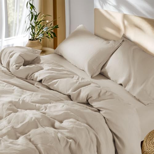 SONORO KATE 100% French Linen Full Duvet Cover Set,Zipper Closure,3PC - Natural French Flax,Soft Breathable for Hot Sleepers,Moisture Wicking & Durable,4 Corner Ties,Natural Linen