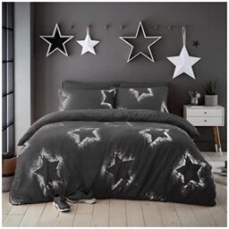 GC GAVENO CAVAILIA Luxury Teddy Sparkling Stars Duvet Set, Premium Cuddly Warm Fluffy Fur Fleece Quilt Bed Cover Set, King, Charcoal