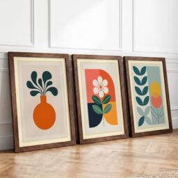 Modern Botanical Study Mid-Century Set of 3 Framed Wall Art Prints A4