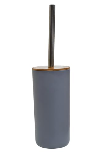 Premier Housewares Canyon Grey Toilet Brush Holder Eco-Friendly Bamboo Wood, Sleek Design, Home Office Essential, 10x37x10cm