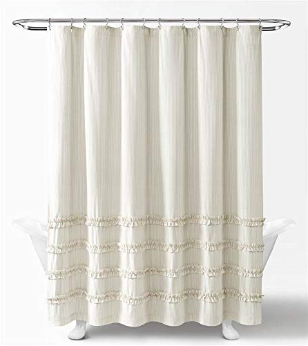 "Lush Decor Cotton Shower Curtain Striped Yarn Dyed Neutral 72"" x 72"""