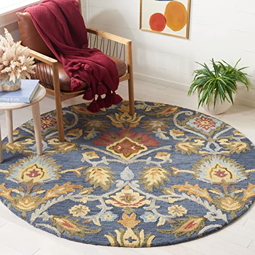 Safavieh Contemporary Rug for Living Room, Dining Room, Bedroom - Blossum Collection, Short Pile, in Navy and Mutli, 91 X 91 cm