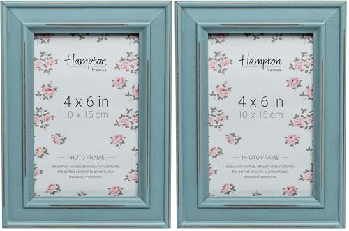Hampton Frames PALOMA Distressed Shabby Chic Picture Photo Frame 4x6 (10x15cm) PAL301946B, light blue (Pack of 2)