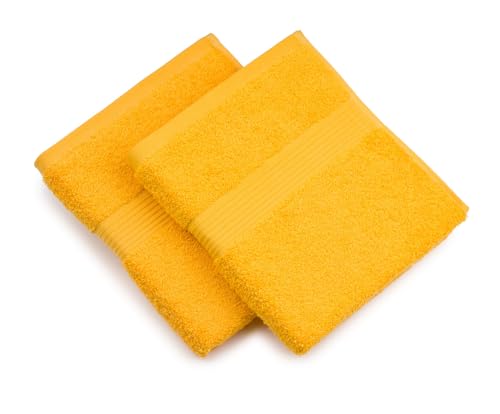 G??zze - Set of 2 New York Hand Towels, Luxuriously Soft and Absorbent, 100% Cotton, 50 x 100 cm - Yellow