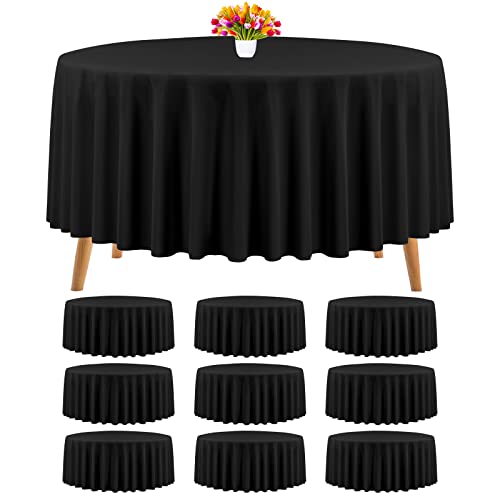 Teruntrue 10 Packs Round Tablecloth Bulk Washable Polyester Fabric Tablecloths 108 Inch Black Round Polyester Table Cloth Tablecloths for Wedding Party Banquet Buffet Table Dinner (Black, 108 Inch)