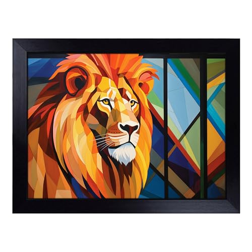 Lap Tray with Bean Bag Cushion, Lion Art Deco - Handmade in the UK, Raised Wooden Edge, Padded Cushion, Heat-Resistant Wipe-Clean Surface, for Meals, Laptops and Crafts